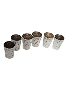 Antique KRISCHER 800 Silver German Shot Cups Set of 6  Barware Gilt Interior